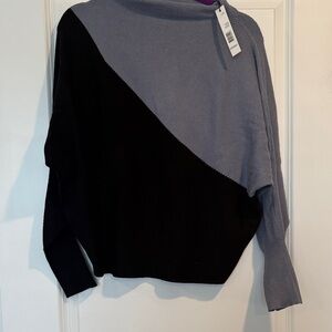 Tahari Two-Tone Black and Gray Cowl Neck Sweater